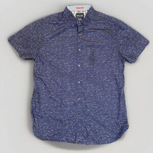 Denim & Flower Ricky Singh Short Sleeve Button-up Shirt Blue Size Medium Cotton